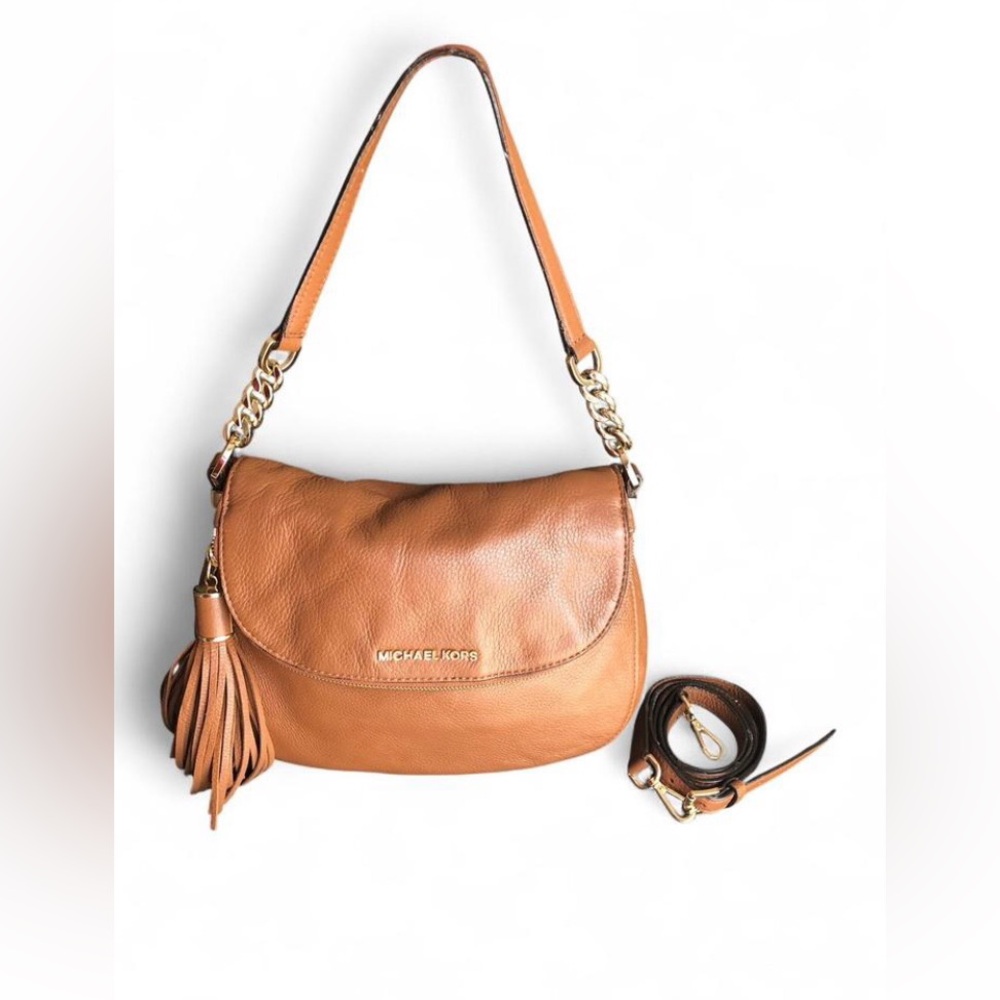 Handbag Women Michael Kors Brown Leather Bedford Flap Pebbled Leather